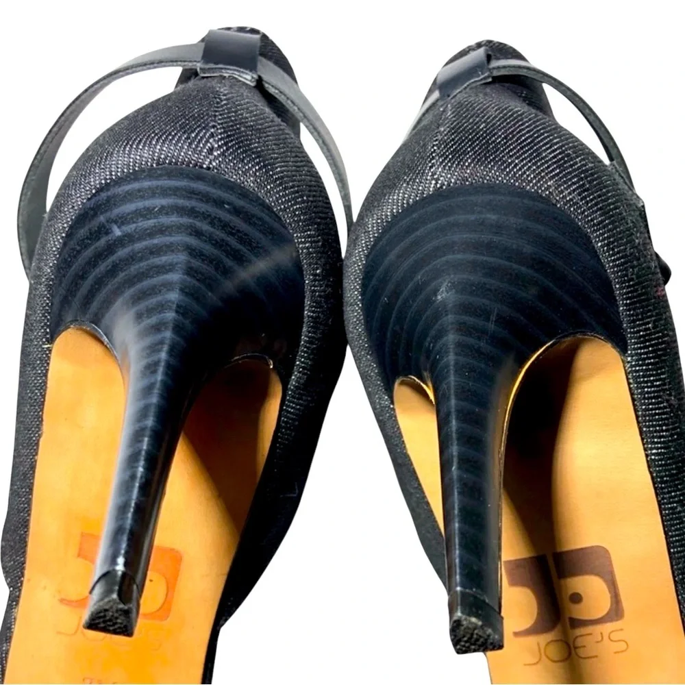 Joe's Jeans Marcy Black Denim Sandals Wrap Ankle Strap Closed Back Size 6.5